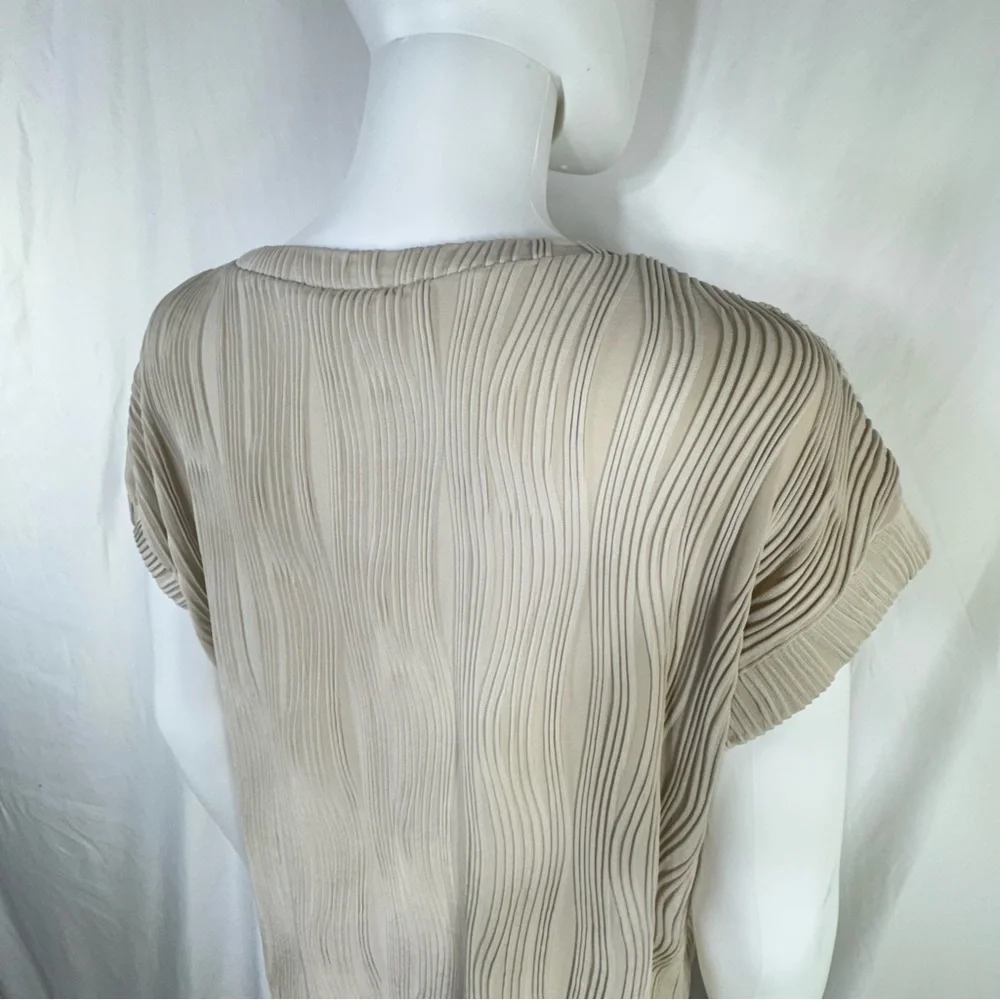 Women’s Beige Textured Short Sleeve Career Top - Picture 5 of 7
